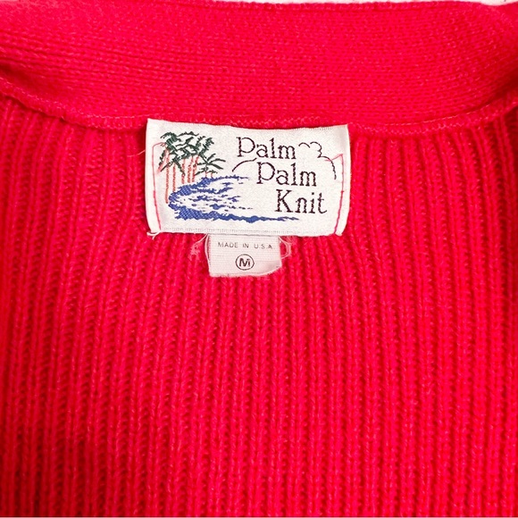 VINTAGE 80s Cable knit open front embroidered crystal studded sweater cardigan - Picture 6 of 9